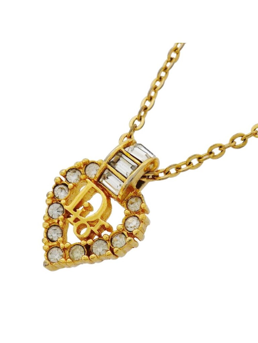 Dior Necklace Logo Gold Plated Rhinestone